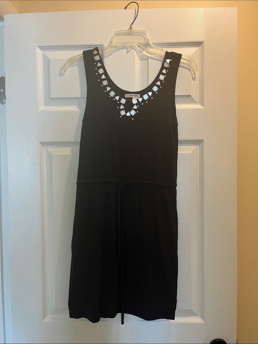 Black Embellished Neckline Sleeveless Mini Dress